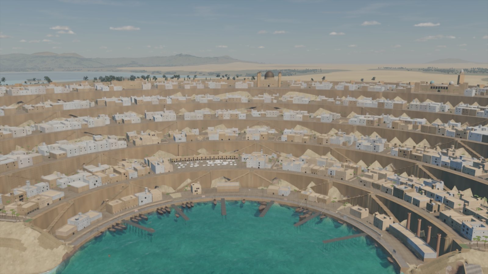 Qasr Adim's terraces around a round harbour in Sarrakand